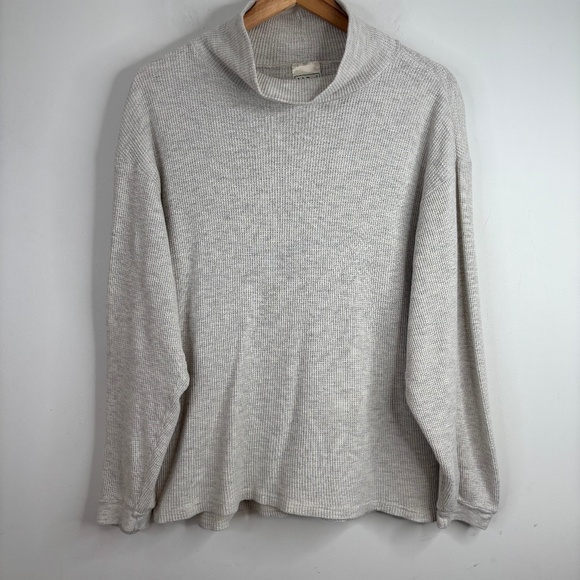 VTG LL Bean Waffle Turtleneck L USA Fisherman Minimalist Oatmeal Sweatshirt - Picture 1 of 9